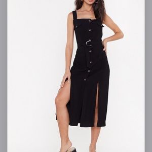 Button Front Textured Midi